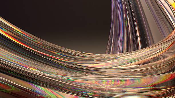 An abstract background of elegant and modern 3D rendering created with delicate curves of refracted light through warm-colored rainbow glass.