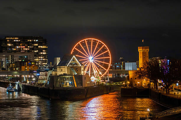 Cologne, Germany, January 2025: View of Rheinauhafen by night