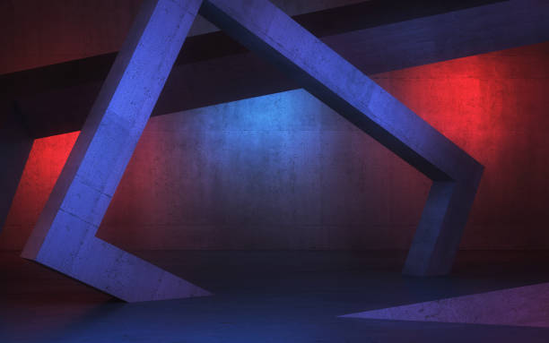 istock New Generation Abstract Empty Building Structure Made of Concrete Illuminated with Blue Red Light 2203313806