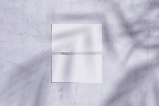istock Empty two business cards mockup on marble background with natural palm shadows. Card for branding view from the top. 2203314949