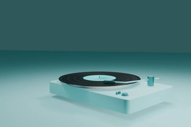 3d render of vinyl record player and cool blue background