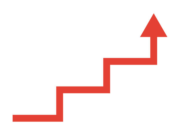 istock Illustration of a red arrow in a staircase shape that ranks up 2203322260