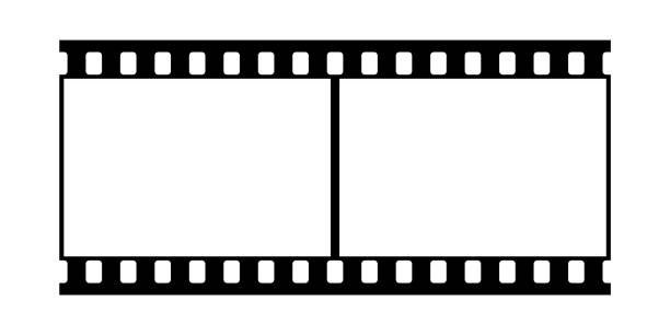 istock Empty film strip frame. Blank cinema tape in black and white. Classic 35mm strip for photography, retro-themed designs, photo collage templates. Seamless vector illustration on transparent background 2203333381