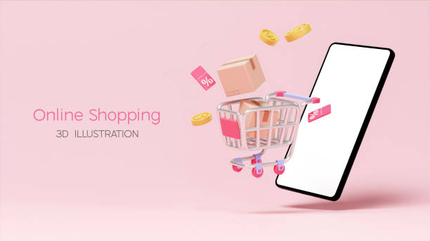 istock Online Shopping and Shopping Cart with Boxes, 3D render illustration 2203334159