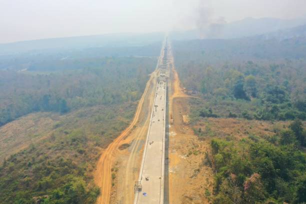 istock High-angle view of high-speed railway construction 2203338701