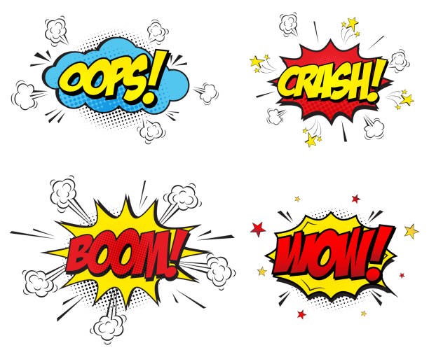 Comic bubble speech clouds. Onomatopoeia. Cartoon oops, crash, wow, bang, pow, snap, omg, yeah, wtf and cool comic sign vector set