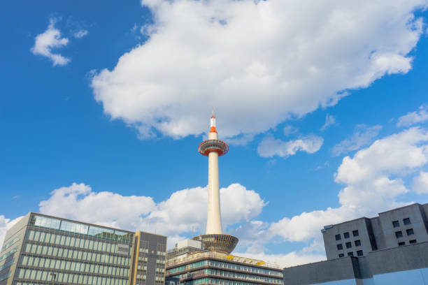 Kyoto Tower under blue sky and white clouds