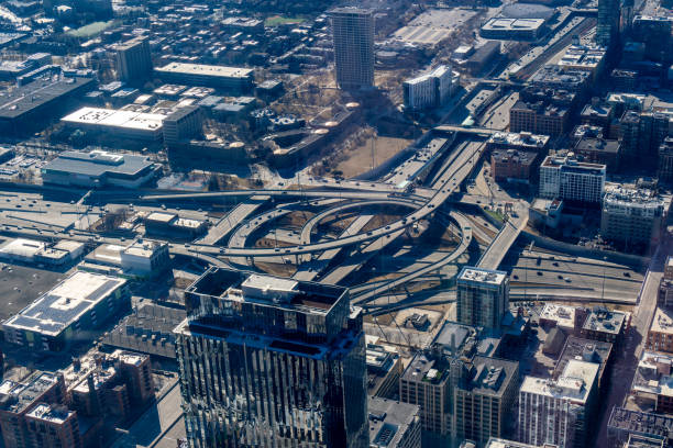 Chicago, IL, USA - March 1, 2025 : Winter spectacular view from Skydeck of Wills Tower, previously known as Sears Tower