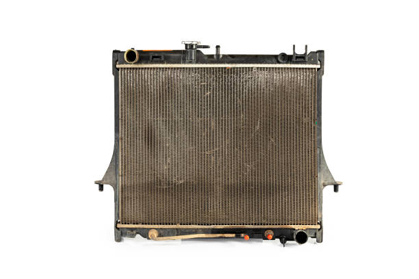 Old used car radiator with clipping path isolated on white background.