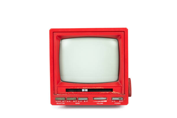 Red old TV with blank screen isolated on white background, clipping path.