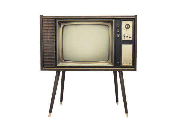 istock Vintage old television blank screen standing isolated on white background, Classic retro old tv technology, wood case, with clipping path 2203348765