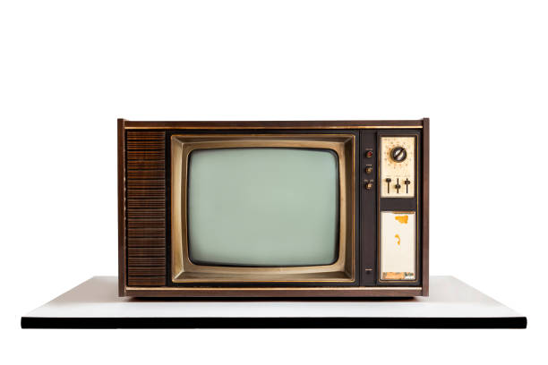 istock Vintage old television with blank screen on white table isolated over white background, with clipping path 2203348766