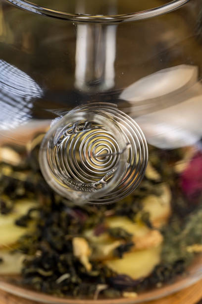making green tea in a glass teapot