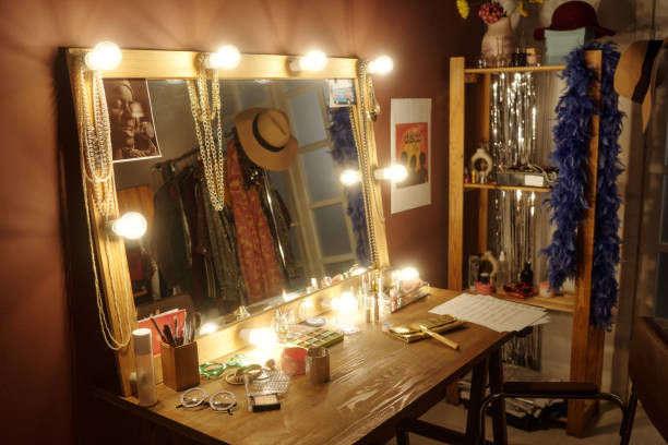 istock Beautifully Decorated Vanity Area With Illuminated Mirror 2203358317
