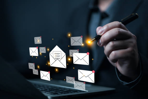 istock Sending email notification alert, Email marketing concept, Receiving laptop computer message alert, digital technology email on virtual screen, Inbox, internet technology, Inbox 2203361722