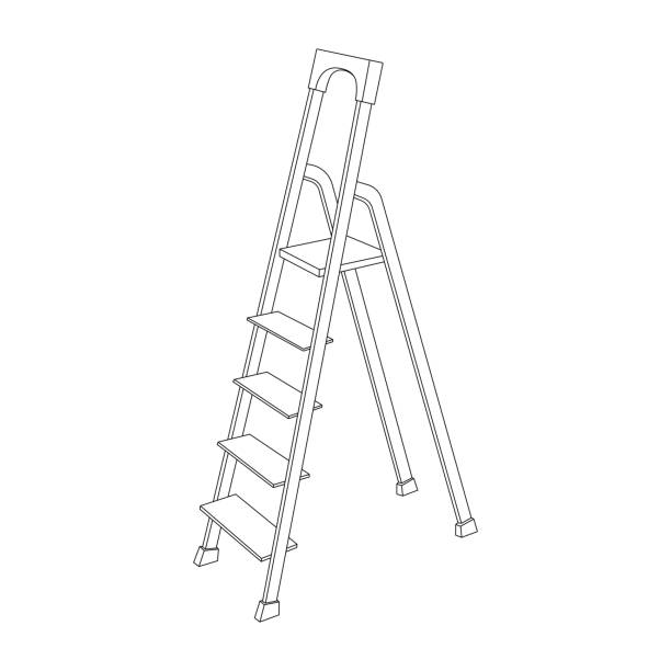 istock Hand drawn kids drawing vector illustration portable alumunium step ladder cartoon isolated 2203364179