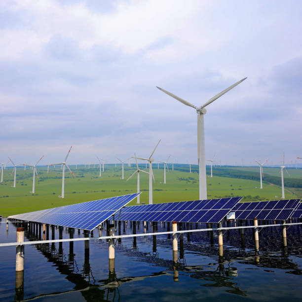 istock Solar photovoltaic panels and wind power generation 2203368192