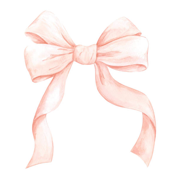 Hand drawn watercolor peach colored bow isolated on white background. Can be used for cards, label and other printed products
