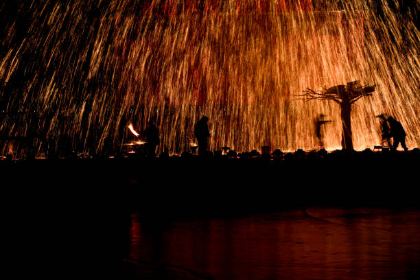 Sparks of molten steel melting,