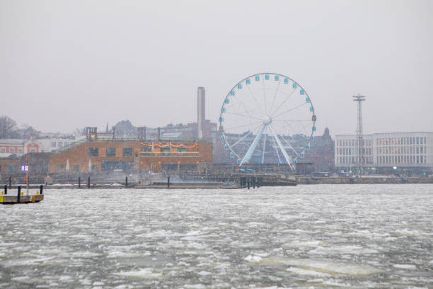 A winter's day morning in Helsinki South Harbour with frozen sea water