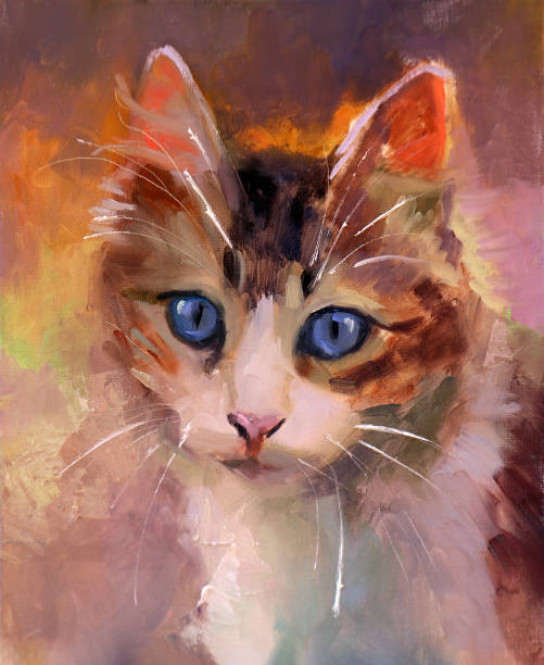 Oil painting of a cat on vivid background
