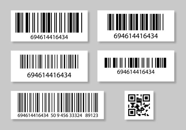 Barcodes and QR Code Set Barcodes and QR Code Set barcode labels stock illustrations