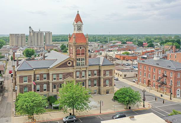 istock Historic courthouse aerial view in small town. 2203373404