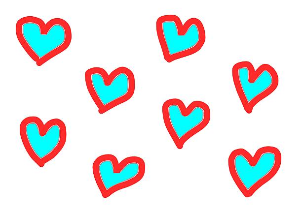 Felt pen doodle colored red and blue heart scribbles. Abstract texture drawn with felt-tip pen. Colorful felt tip ink markers handwritten drawn lines. Sketch concept. Seamless love pattern