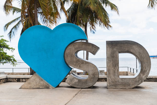 Giant letters SD in the area of the promenade for tourists to take a picture and take a great souvenir of where they have been.Santo Domingo (Dominican Republic)
