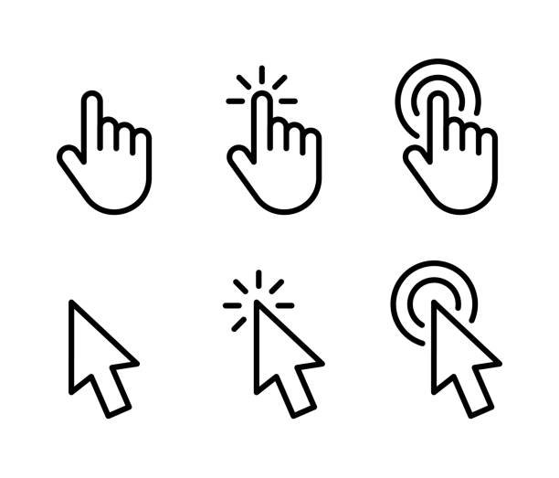 Computer mouse pointer icon set. Clicking pointer cursor. Clicking hand finger pointer Computer mouse pointer icon. Clicking pointer cursor. Clicking hand finger pointer. tapping stock illustrations