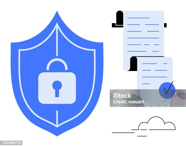 Secure Document Sign Secure Document Protection Concept With Shield And Lock Symbol Stock ...