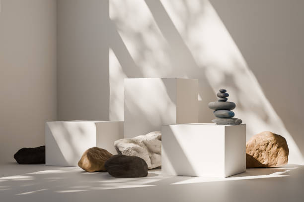 istock Minimalist Display with Stones and White Cubes 2203386678