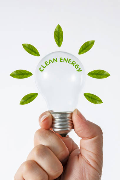 Green energy concept and alternative energy message on white background
