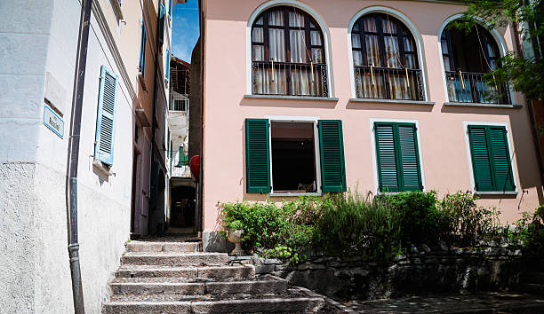 Exploring charming architecture in Isola Superiore Italy on a sunny day