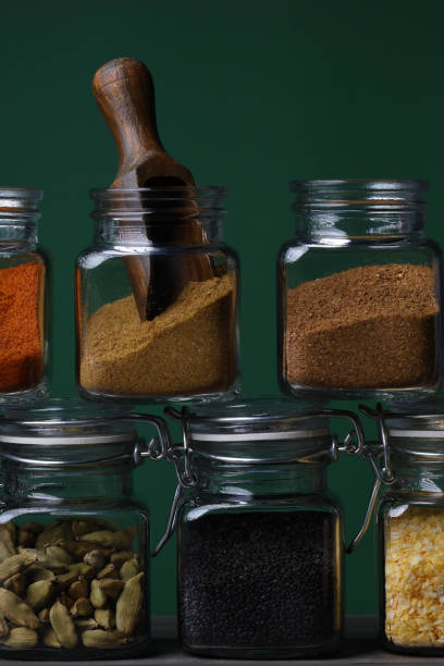 Herbs and spices in storage bottle
