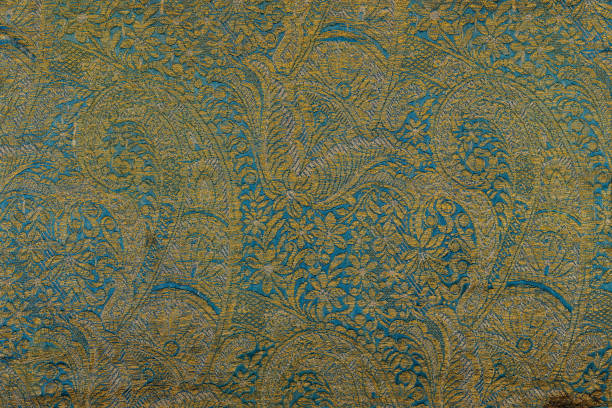 istock Gold colored floral patterns on sophisticated blue background. Maximalism, vintage style. 2203418253