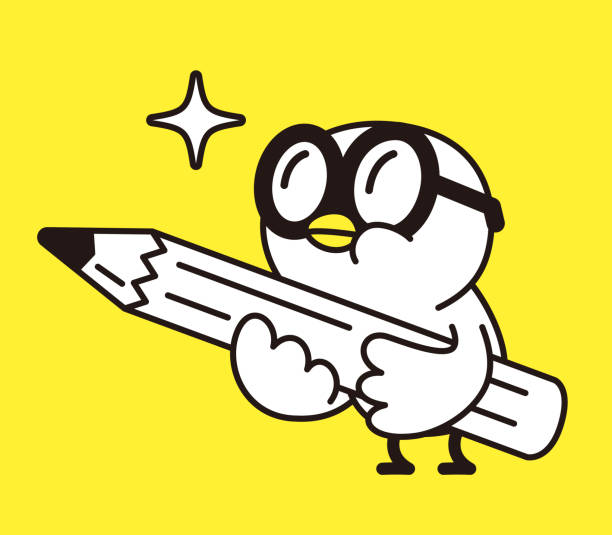 A cute bird, wearing large glasses, holding a large powerful pencil. Three-quarter front view, black outline with flat colors, minimalist style Cute Animal characters vector art illustration.
A cute bird, wearing large glasses, holding a large powerful pencil. Three-quarter front view, black outline with flat colors, minimalist style. cartoon of bird with glasses stock illustrations