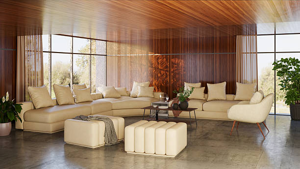 istock Large luxury modern bright interiors Living room mockup illustration 3D rendering image 2203420251