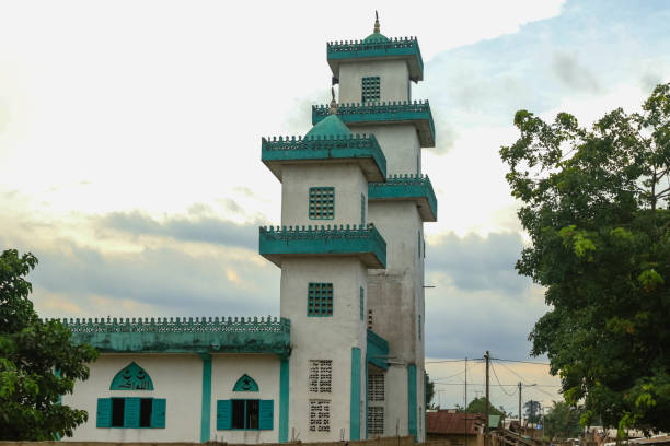 istock Beautiful mosque in Ivory Coast showcasing unique architecture at sunset 2203421492