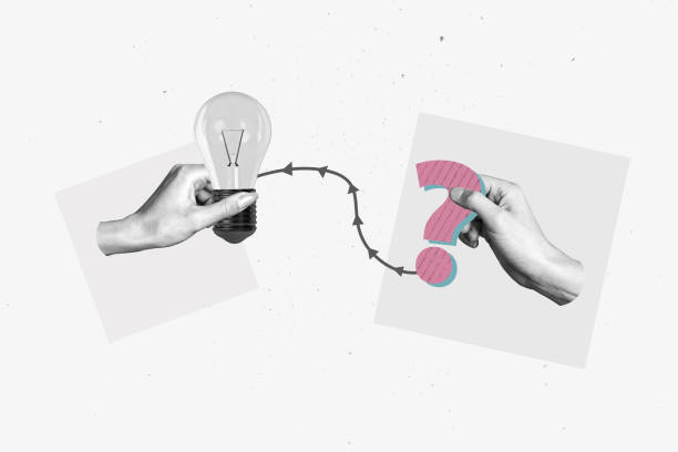 3D collage trend artwork composite sketch poster of two hand hold light lamp question symbol brainstorming jigsaw idea think startup