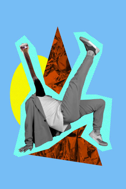 istock Creative design composite trend artwork collage of silhouette man headless ostrich bird dance weekend carefree night party occasion rest 2203422065