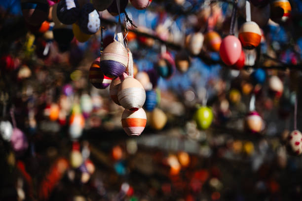 Abstract still life featuring intertwined branches and colorful, textured spheres against a soft, natural backdrop. Great for home decor, artistic, or conceptual themes.