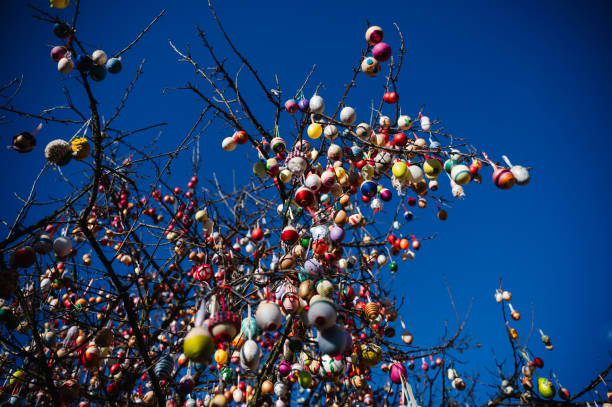 istock Easter egg tree with hundreds of colorful decorations 2203422474
