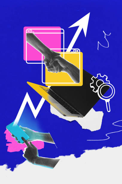 istock Partnership growth. Hands shake through digital windows, rising arrow, illustrating collaborative strategies. 2203422634