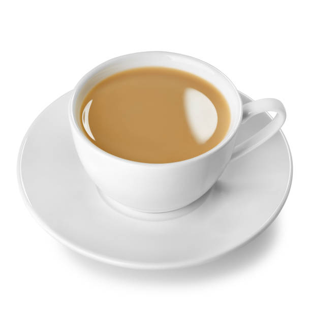 istock White porcelain cup filled tea or coffee with milk isolated on a white background 2203424976