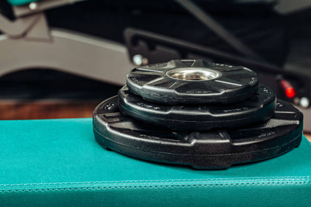 Weight plates in a gym, powerlifting equipment