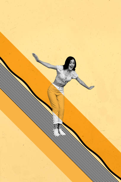 istock Composite image montage trend artwork 3D collage of model posing young lady stand spread hands smile face line road ornament element 2203426864