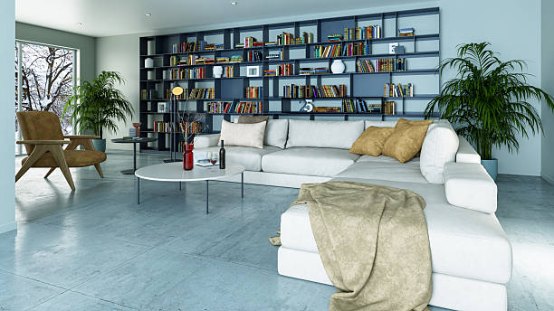 istock Large luxury modern bright interiors Living room mockup illustration 3D rendering image 2203429649