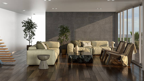 istock Large luxury modern bright interiors Living room mockup illustration 3D rendering image 2203429825