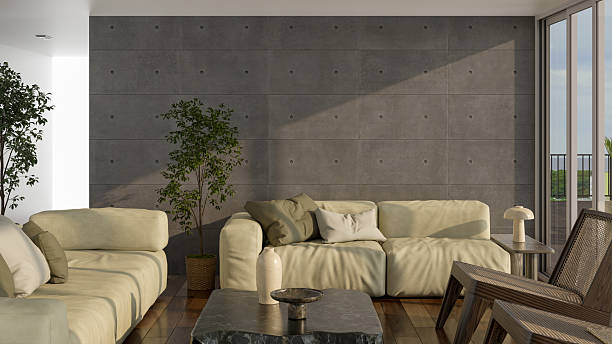 istock Large luxury modern bright interiors Living room mockup illustration 3D rendering image 2203429828